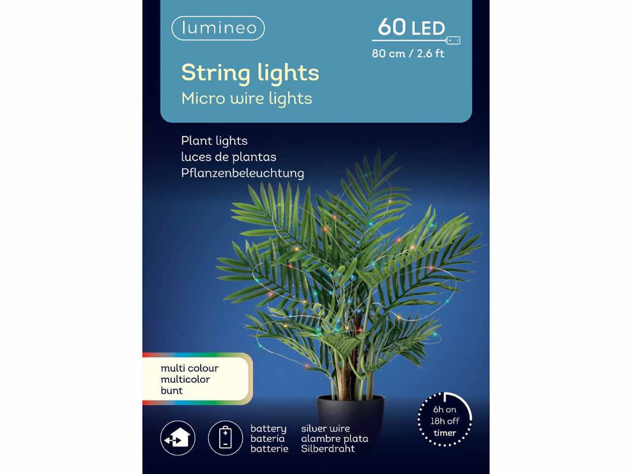 Catena luci 60 micro led 80cm multicolor con funzionamento a batteria uso esterno $