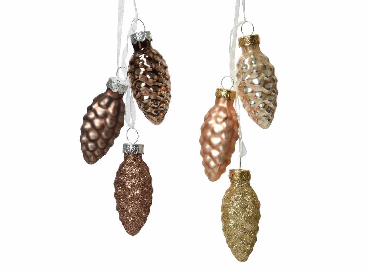 Appendino pigna in vetro lucido e opaco con glitter d.2,5cm marrone