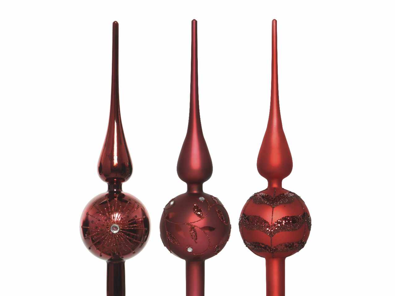 Puntale albero in vetro opaco e lucido con glitter 31cmxd.8cm rosso