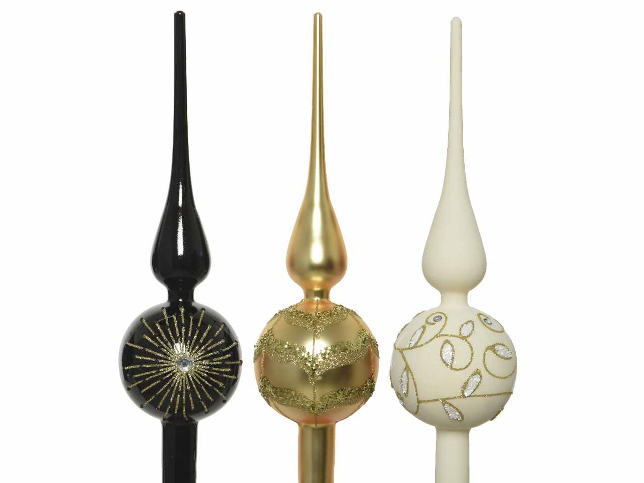 Puntale in vetro opaco 31xd.8cm nei colori nero, bianco e oro