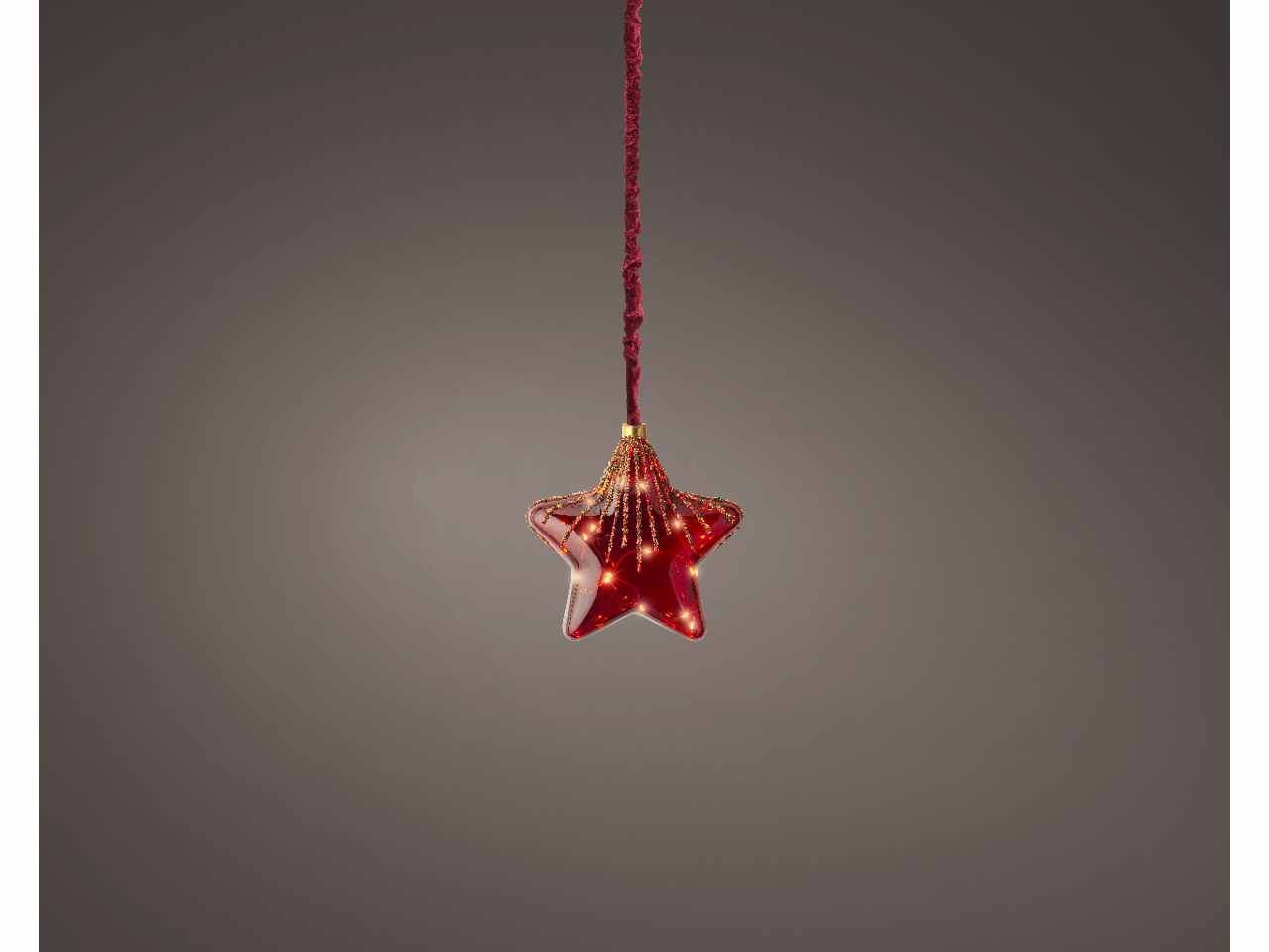 Stella con microled bianco caldo d.20cm rosso con funzionamento a batteria e uso interno da appendere
