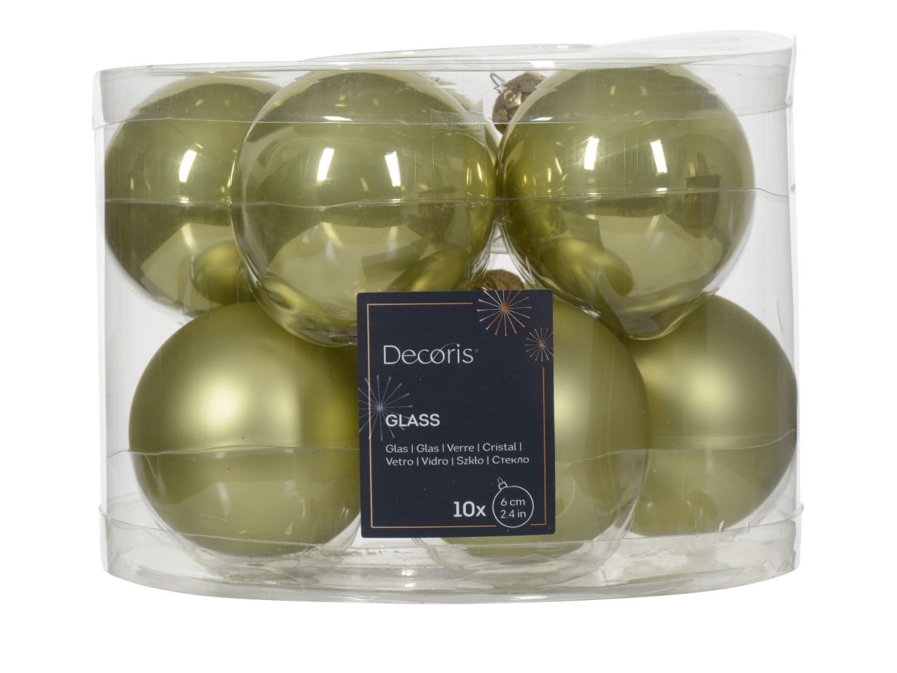 Palline di natale in vetro finitura smaltata e opaca colore pistacchio misura d.6cm