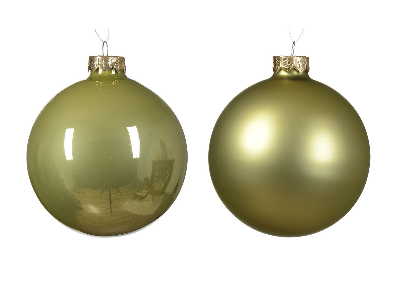 Palline di natale in vetro finitura smaltata e opaca colore pistacchio misura d.10cm