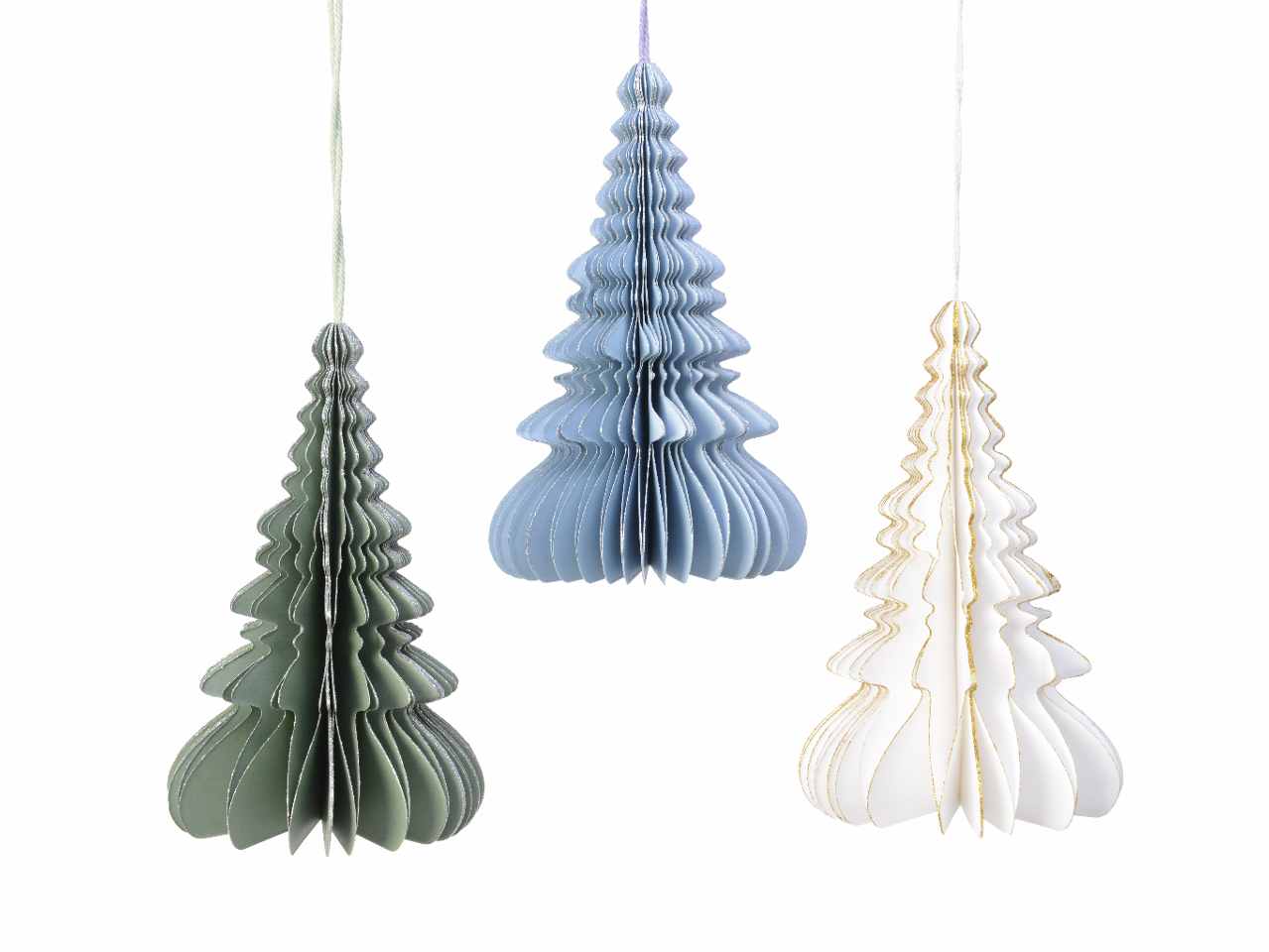 Appendino albero in carta 28cm d.28cm nei colori bianco verde e blu