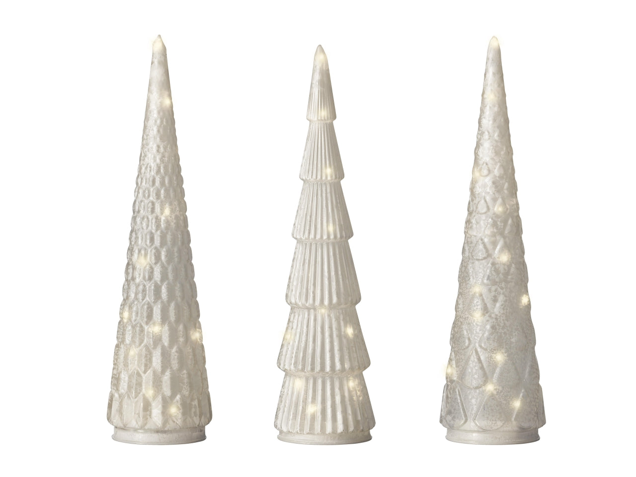 Alberello in vetro decorativo d.9x35cm con led a batteria bianco in 3 assortimenti