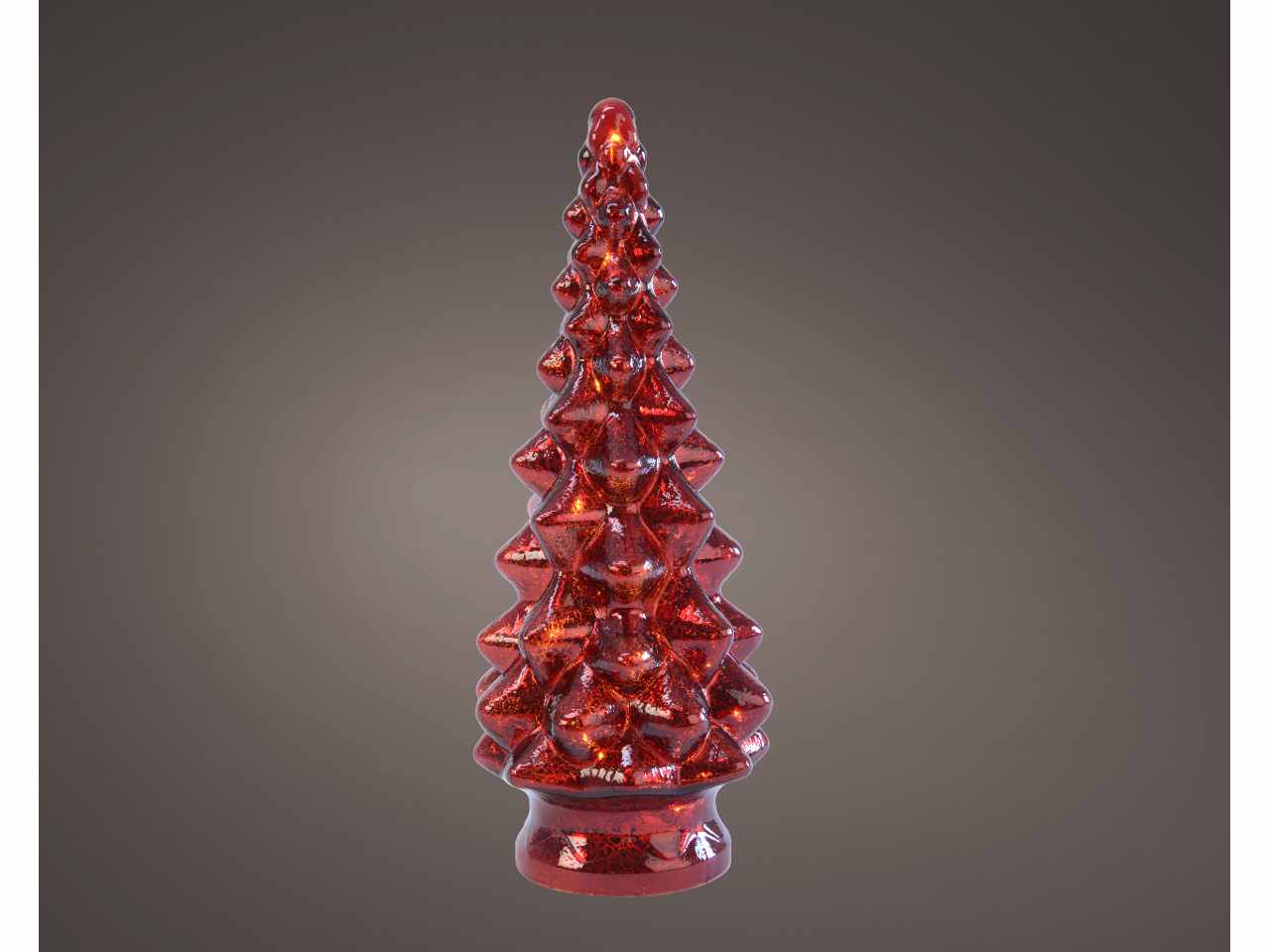 Albero in vetro rosso 24cm d.12cm con micro led bianco caldo funzionamento a batteria uso interno