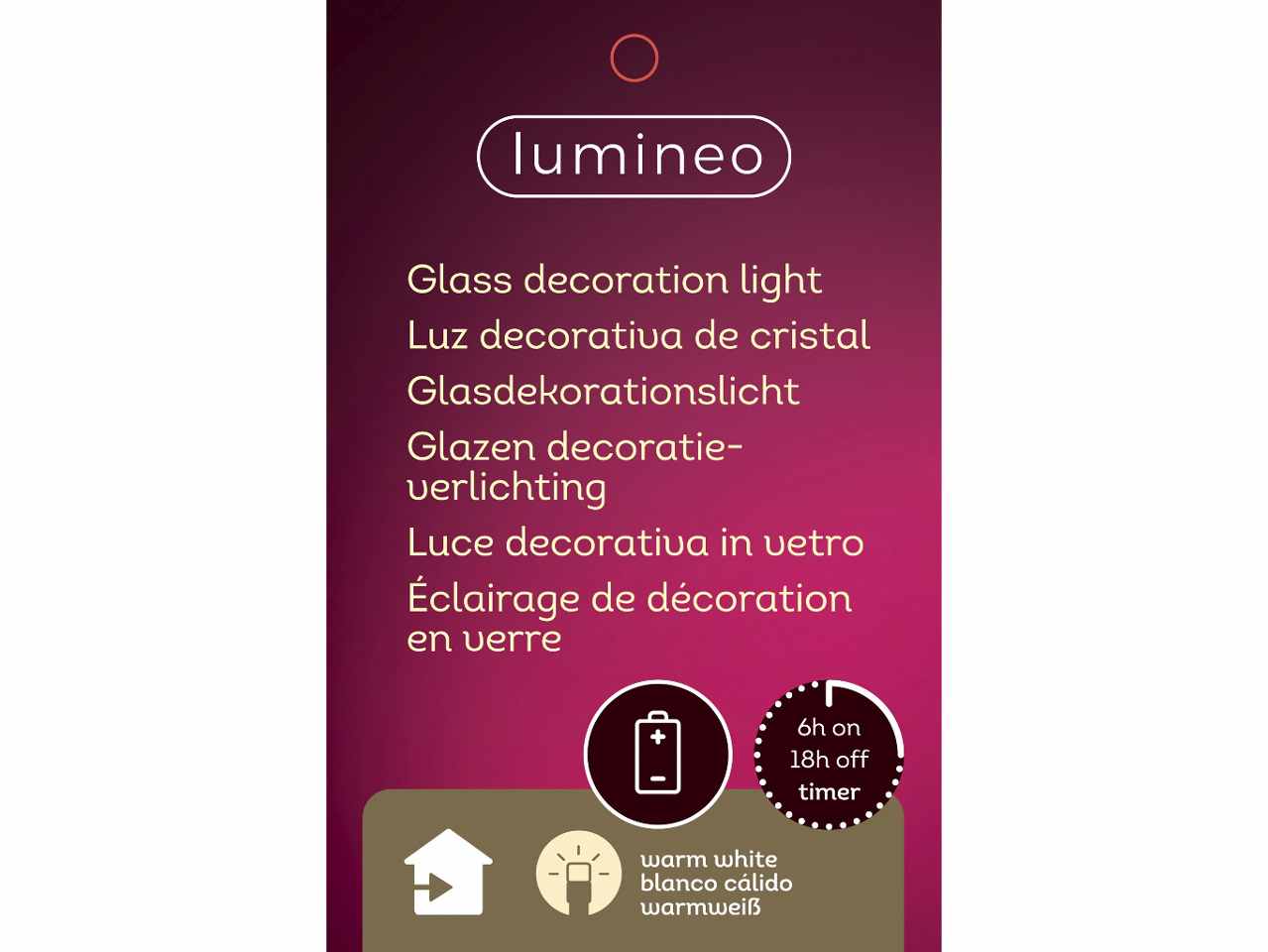 Albero in vetro rosso 33cm d.13,3cm con micro led bianco caldo funzionamento a batteria uso interno