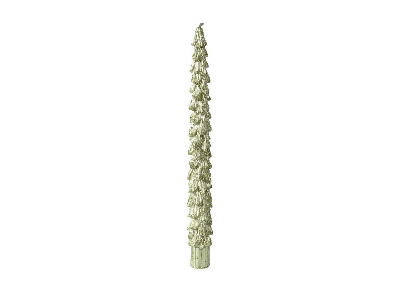 Candela di cera a forma di albero glitterata colore pistacchio misura alt.25cmd.2.2cm