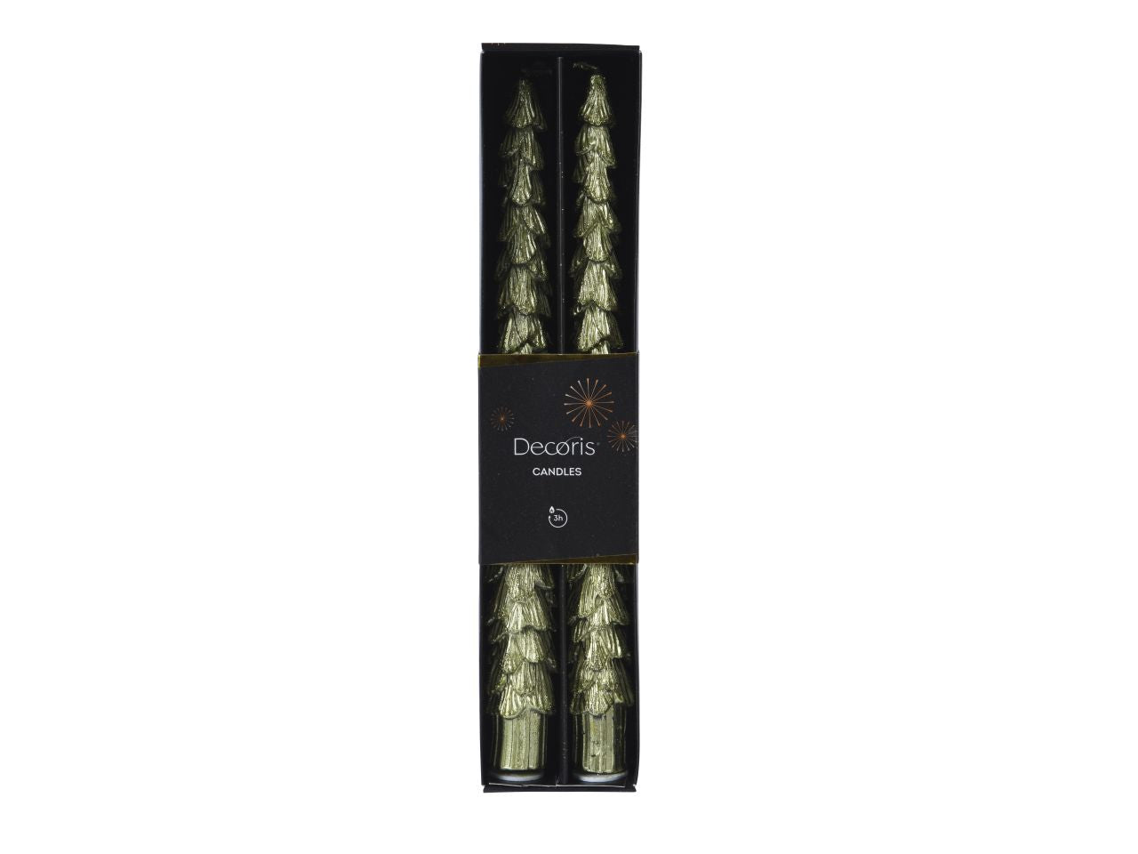 Candela di cera a forma di albero glitterata colore pistacchio misura alt.25cmd.2.2cm