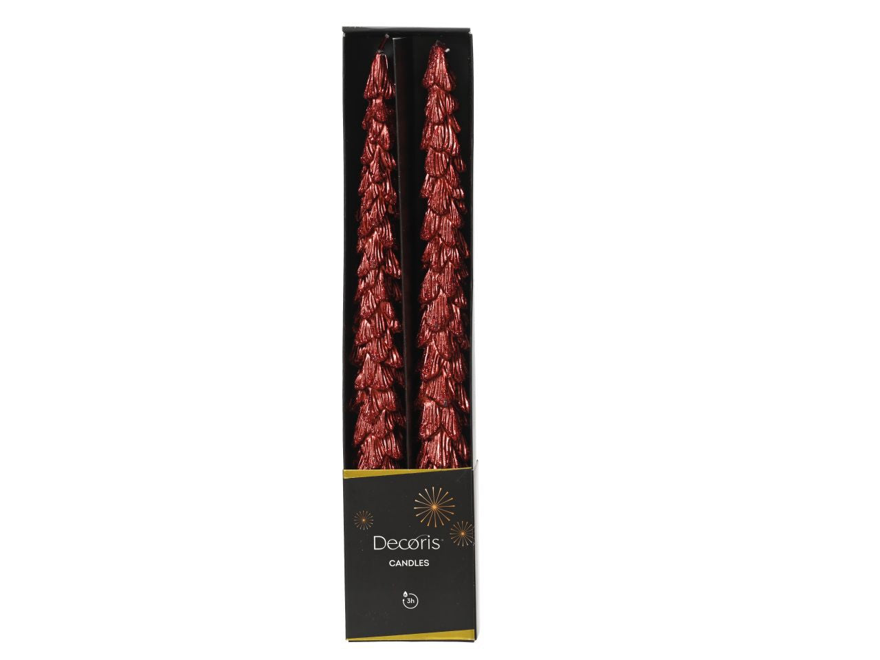 Candela di cera a forma di albero glitterata colore rosso natalizio misura alt.25cmd.2.2cm