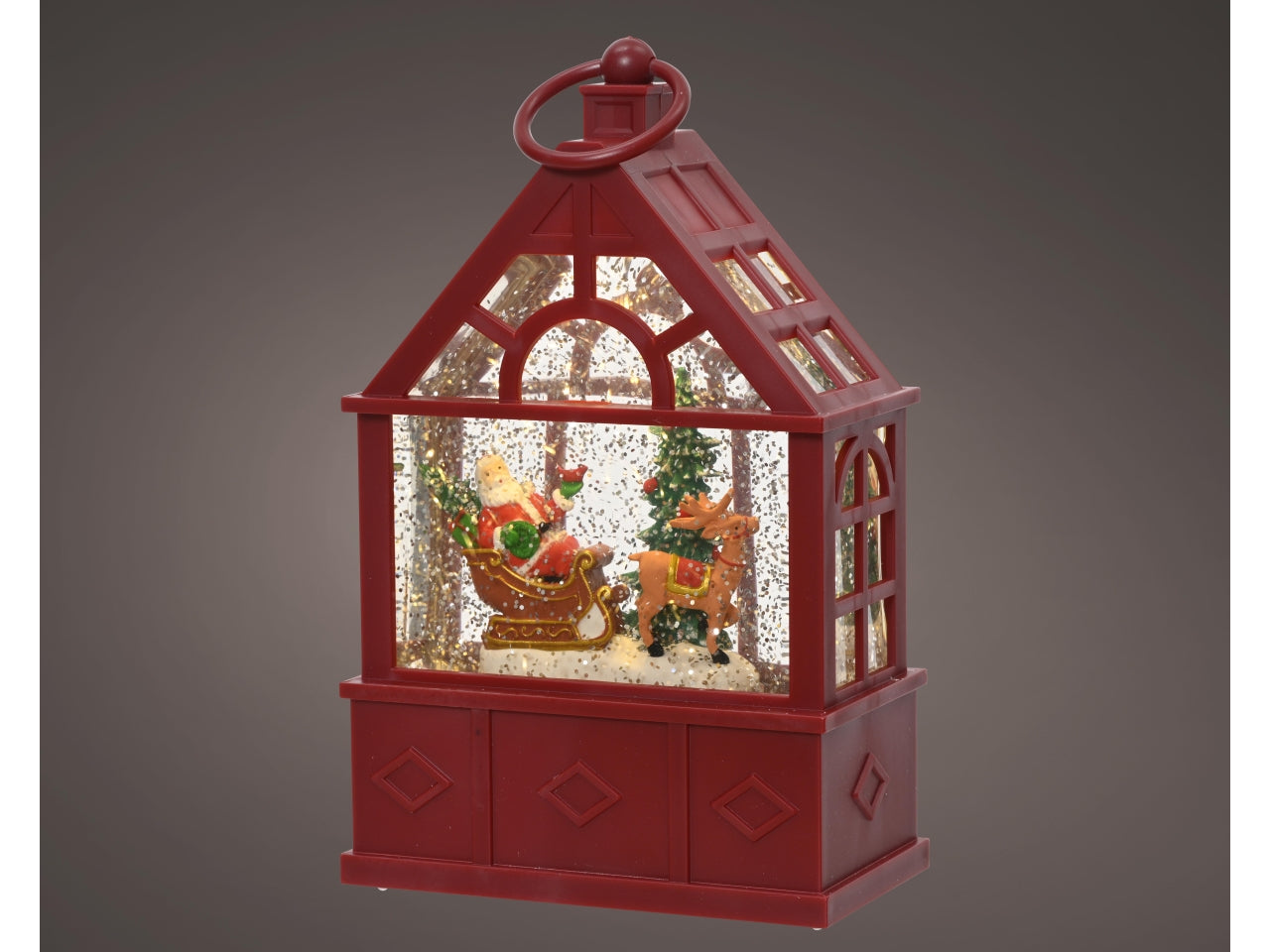 Scenario natalizio a led con acqua 7,3x13,4x25,4cm a batteria rosso