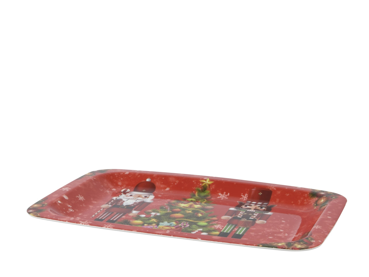 Vassoio natalizio decorato rettangolare 22x33x1,7cm rosso