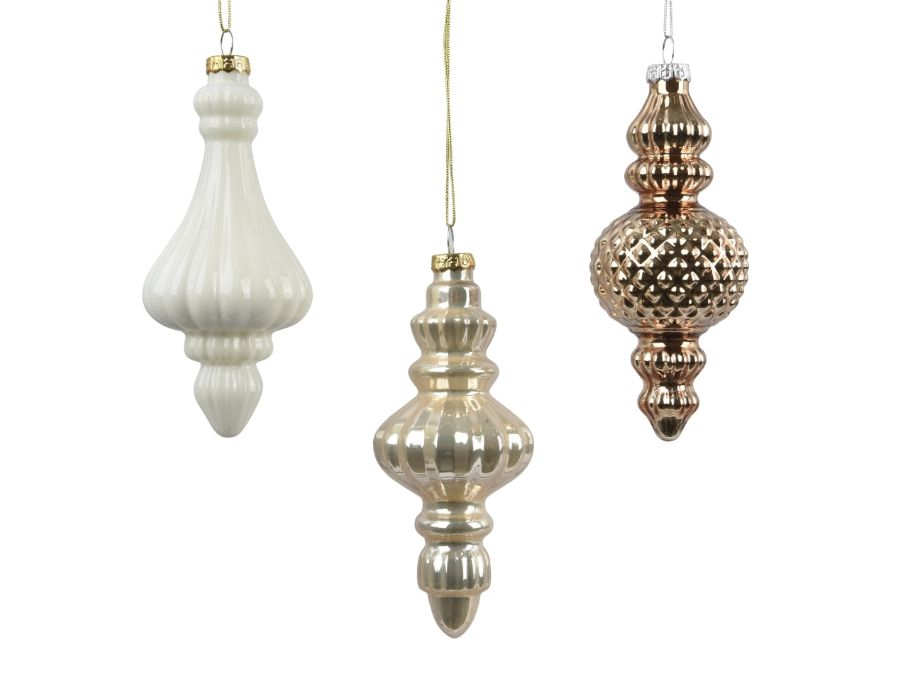 Pendente in vetro ornamentale d.6x15cm lucido, smaltato beige in 3 assortimenti