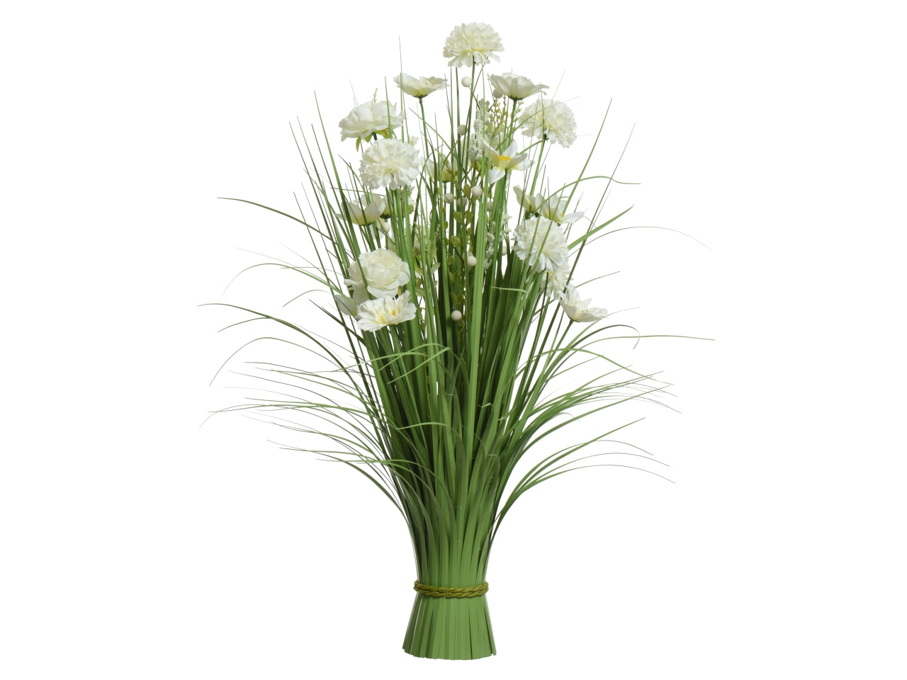 Mazzetto artificiale erba e fiori di campo in plastica bianco e verde - 30xh.70 cm - Kaemingk