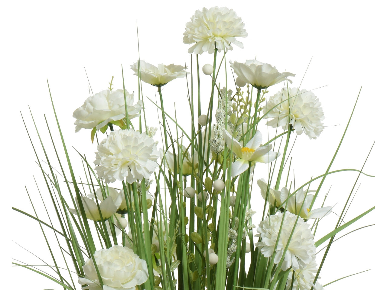 Mazzetto artificiale erba e fiori di campo in plastica bianco e verde - 30xh.70 cm - Kaemingk