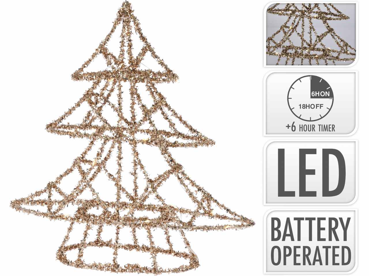 Albero oro 30cm con 20led e funzionamento a batteria