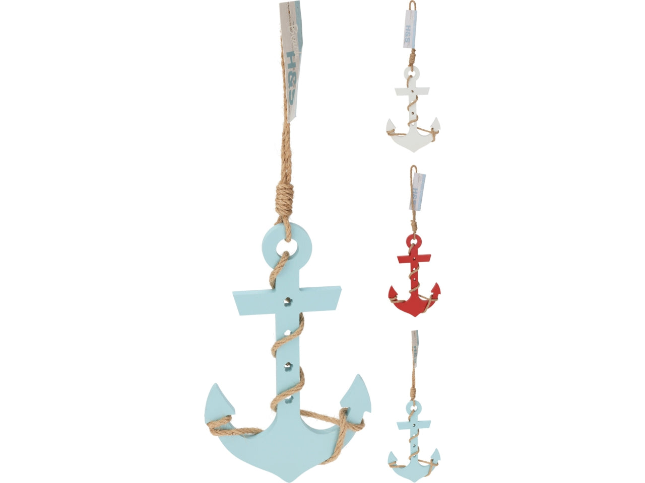 Decorazione ancora da parete in legno con corda colori assortiti stile marinaro - 15x42 cm- Vacchetti