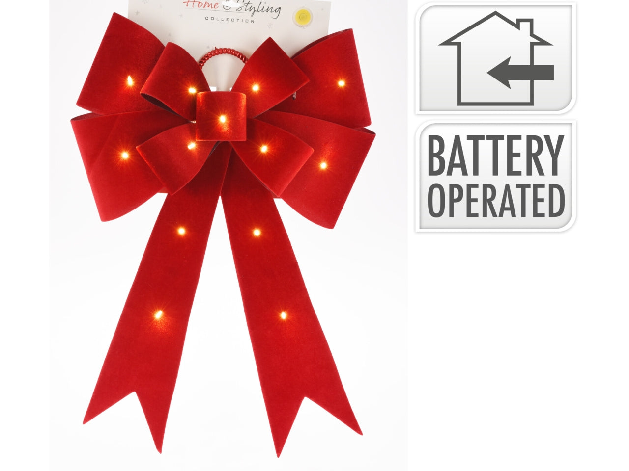 Fiocco decorativo in tessuto rosso 60cm con led