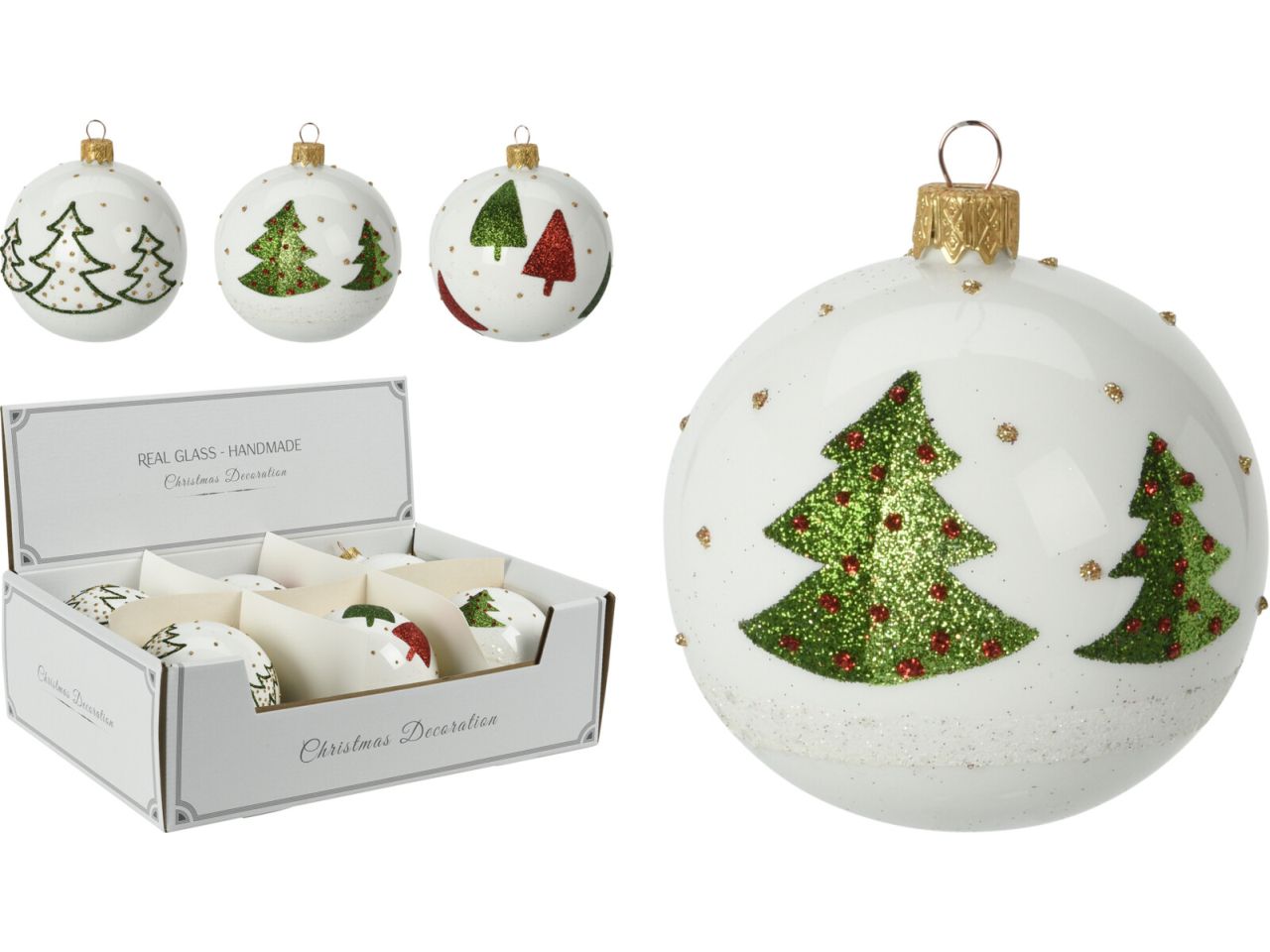 Palla di natale in vetro con decorazione albero di natale misura 10cm in 3 assortimenti