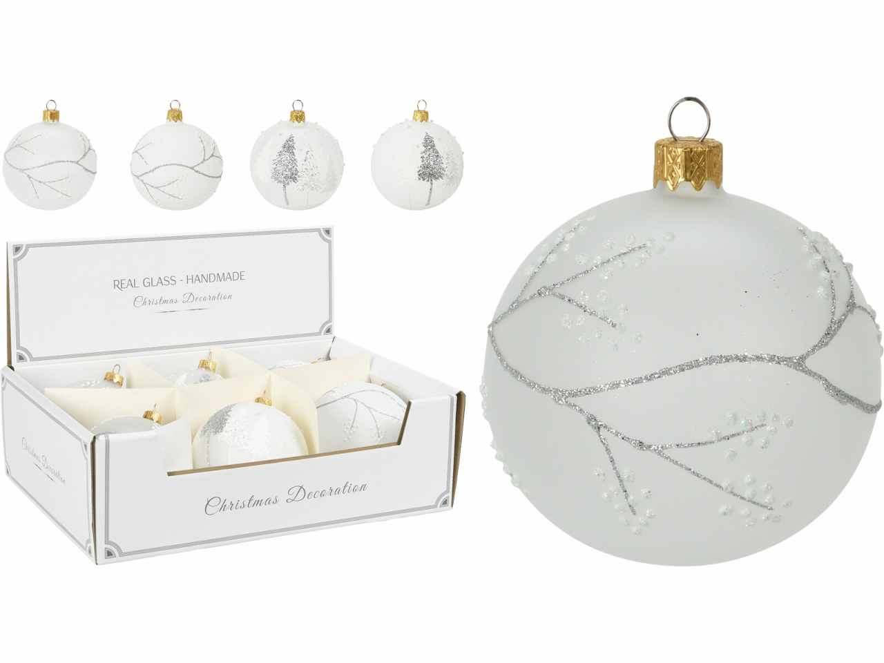 Sfera plastica bianca opaca d.10cm con decor avg115540