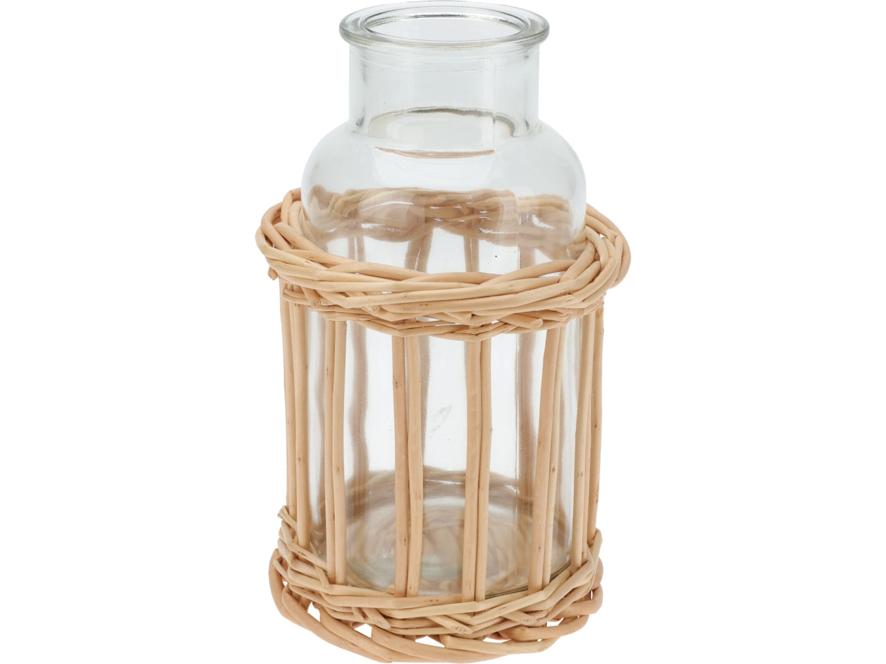 Bottiglia Decorativa Koopman in Vetro e Vimini - Stile Jungle, Ideale per Decorazione, Colori Naturali - 17cm