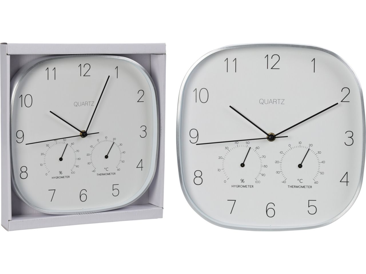 Orologio da parete in alluminio misura 28cm colore argento con termometro