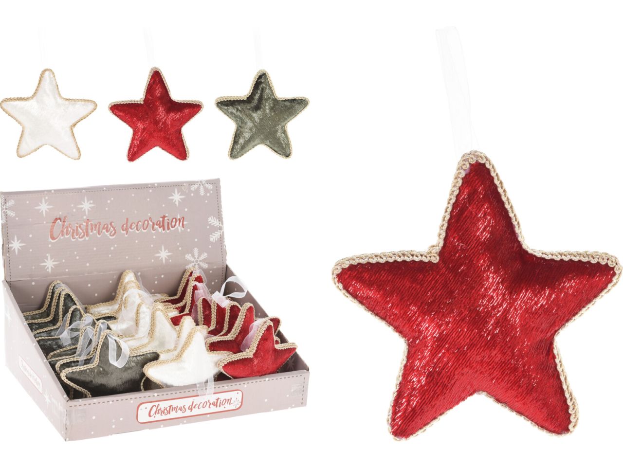 Pendente a forma di stella in foam misura 12cm in 3 assortimenti