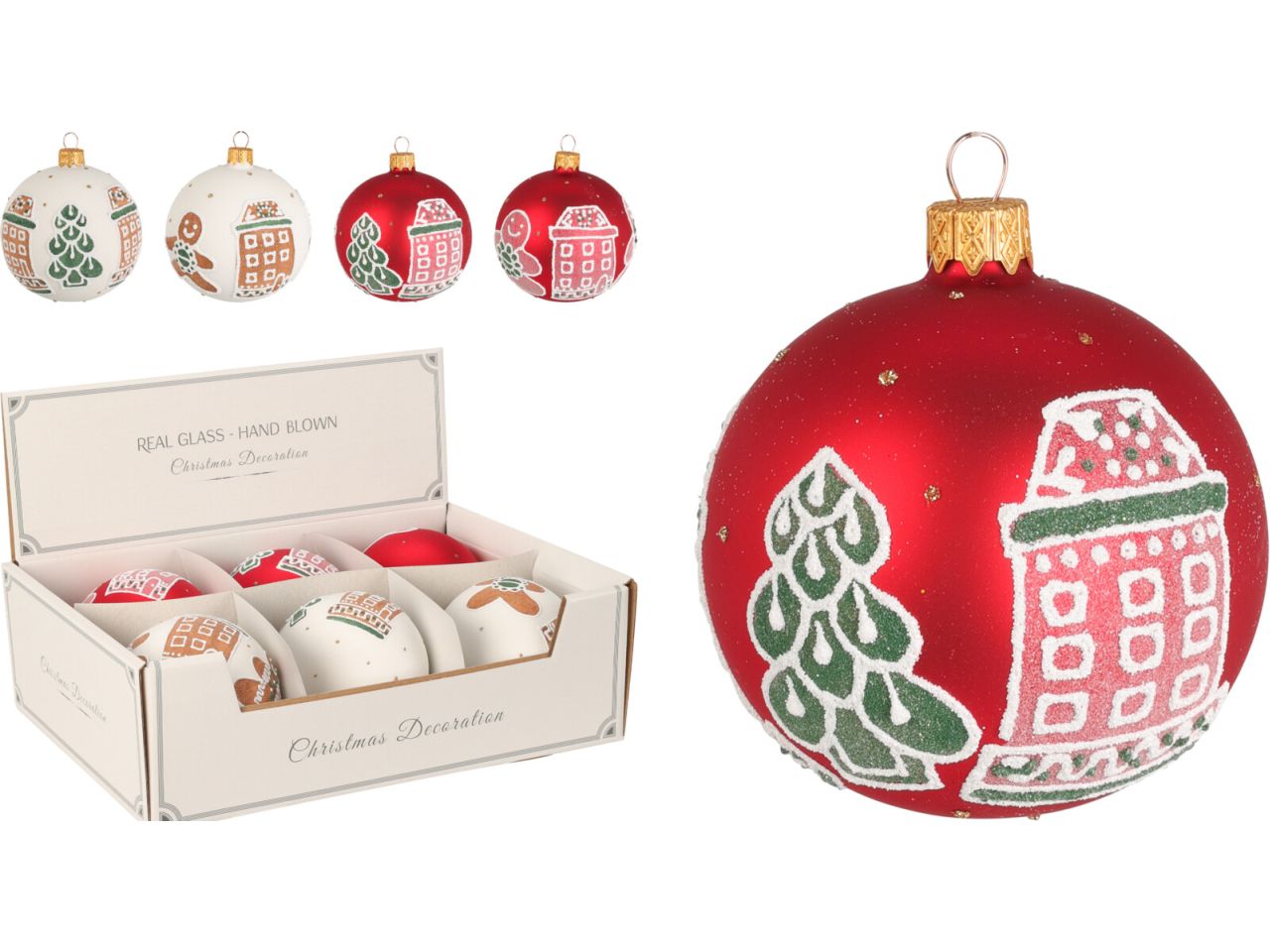 Palla di natale in vetro con decorazione casa misura 100mm in 4 assortimenti