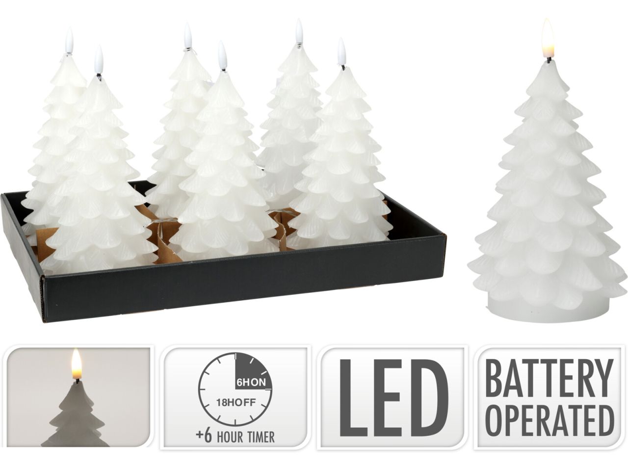 Candela albero di natale con led misura 19cm colore bianco a batteria