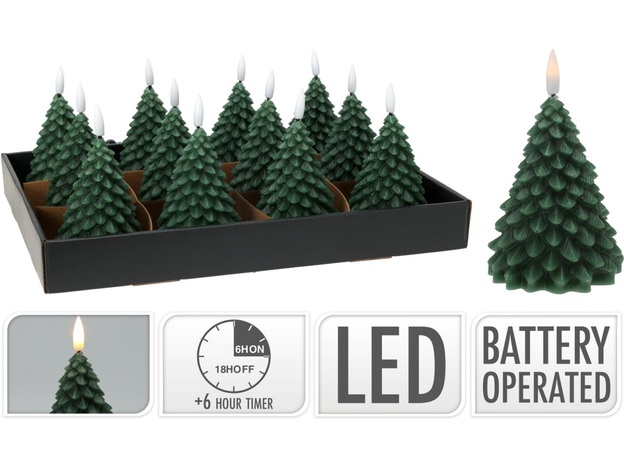 Candela albero di natale con led misura 11cm colore verde a batteria