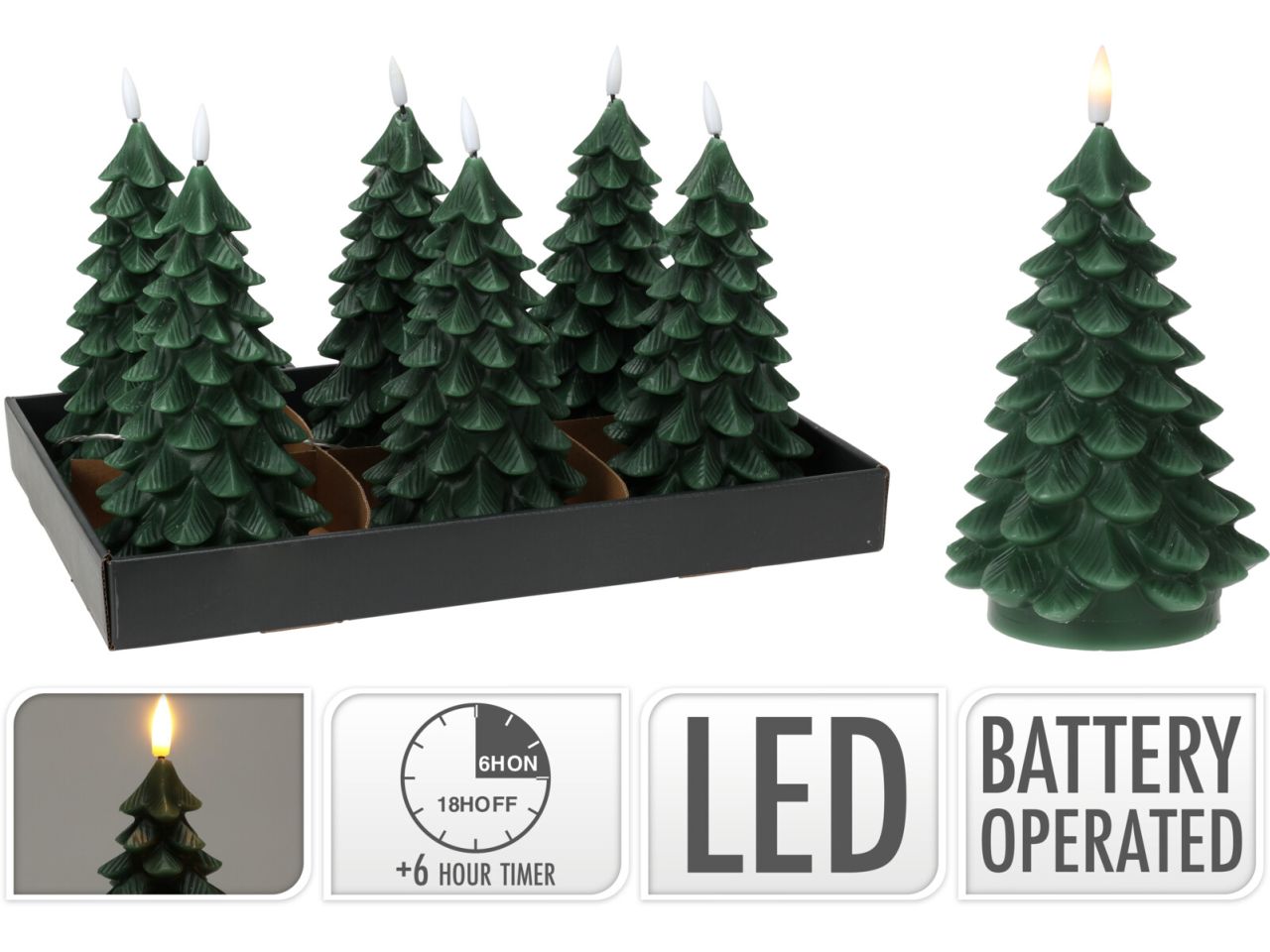 Candela albero di natale con led misura 19cm colore verde a batteria