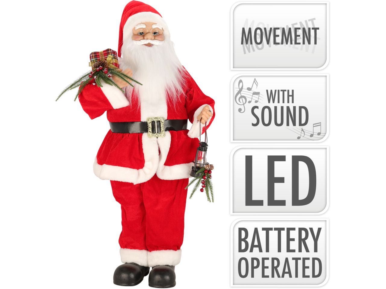 Babbo natale con movimento e suono misura 40x95cm a batteria