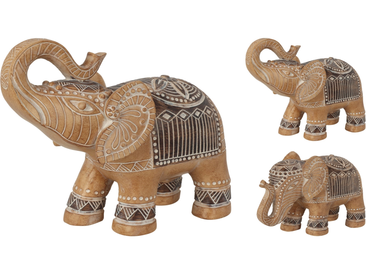 Statua Elefante Boho in Polystone - Disponibile in Due Varianti di Marrone - 29x12,5x19 cm