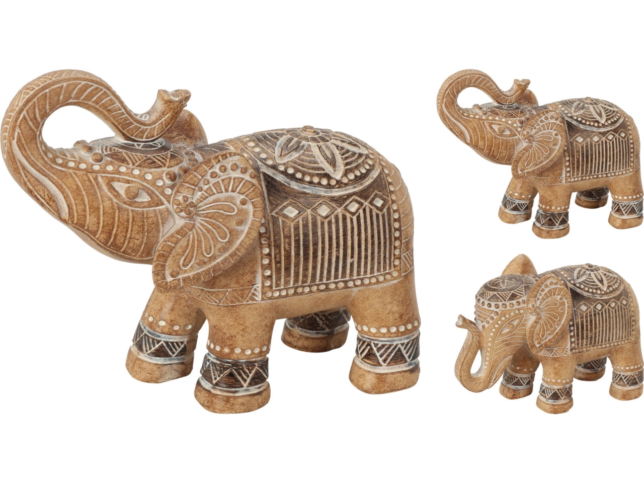 Statua di Elefante in Polystone stile Etnico/Boho, Marrone e Panna - 15x7x14cm