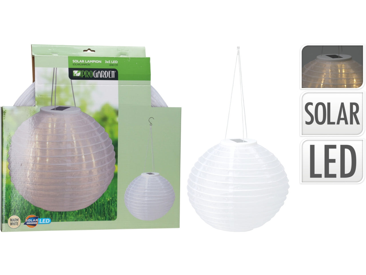 Lampada a sospensione solare da giardino in plastica, bianca con LED bianco caldo, autonomia 6 ore - 40x60 cm - Koopman