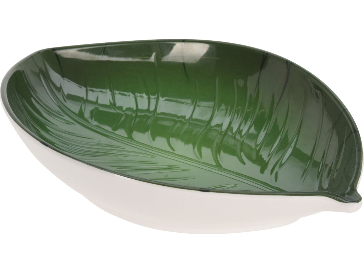 Piatto foglia in melamina verde e bianco, 23x15 cm - stile jungle - Koopman