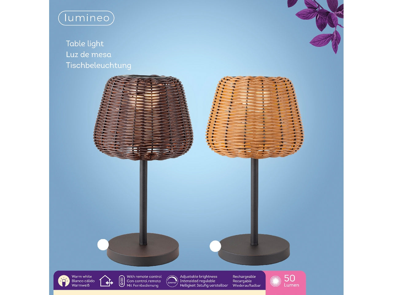 Lampada da tavolo in vimini con base di metallo nera, illuminazione bianco caldo regolabile, stile Jungle - 24x45 cm - Kaemingk