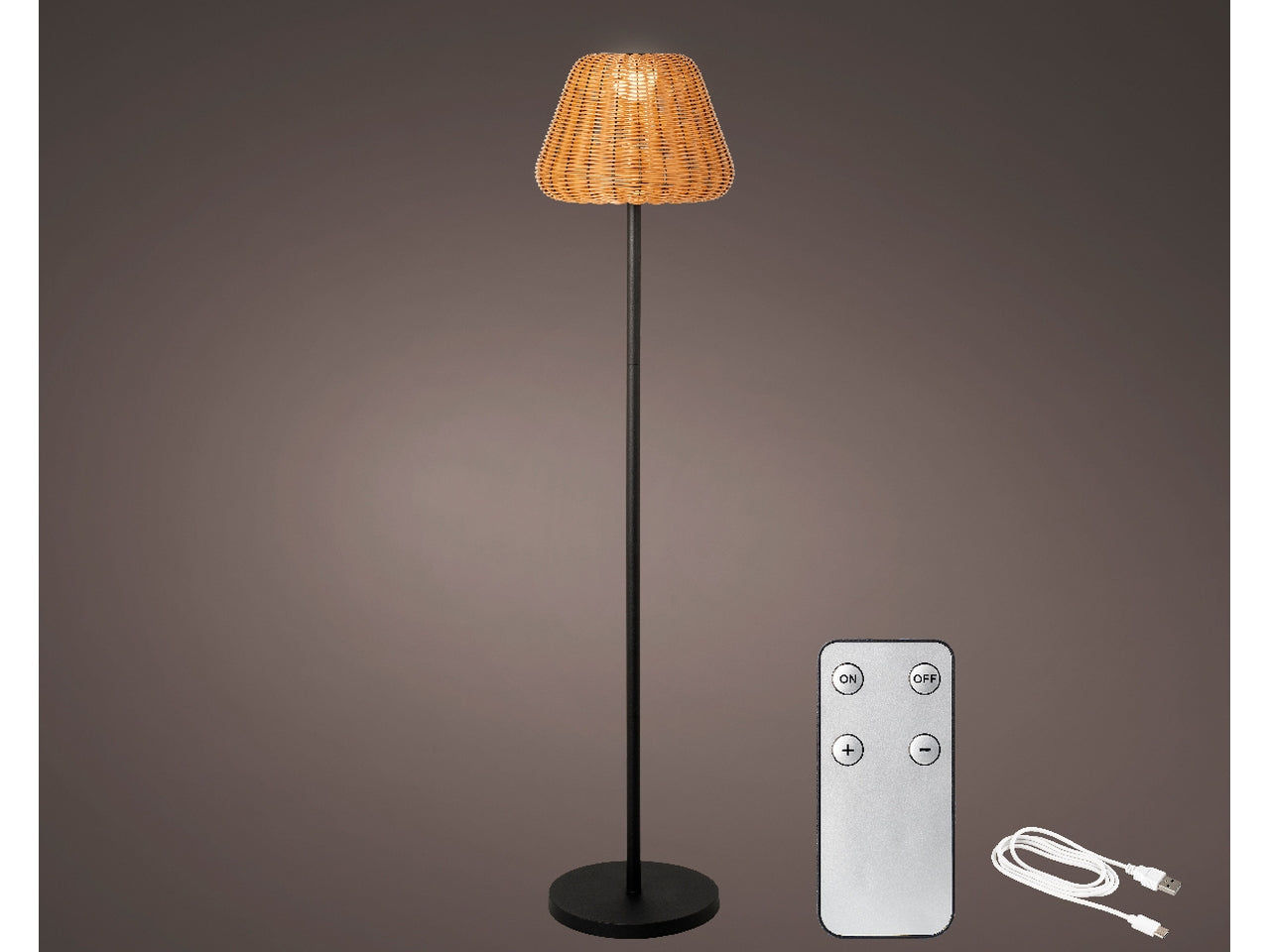 Lampada da terra in vimini con base di metallo nera, illuminazione bianco caldo regolabile, stile Jungle - H 150 cm - Kaemingk