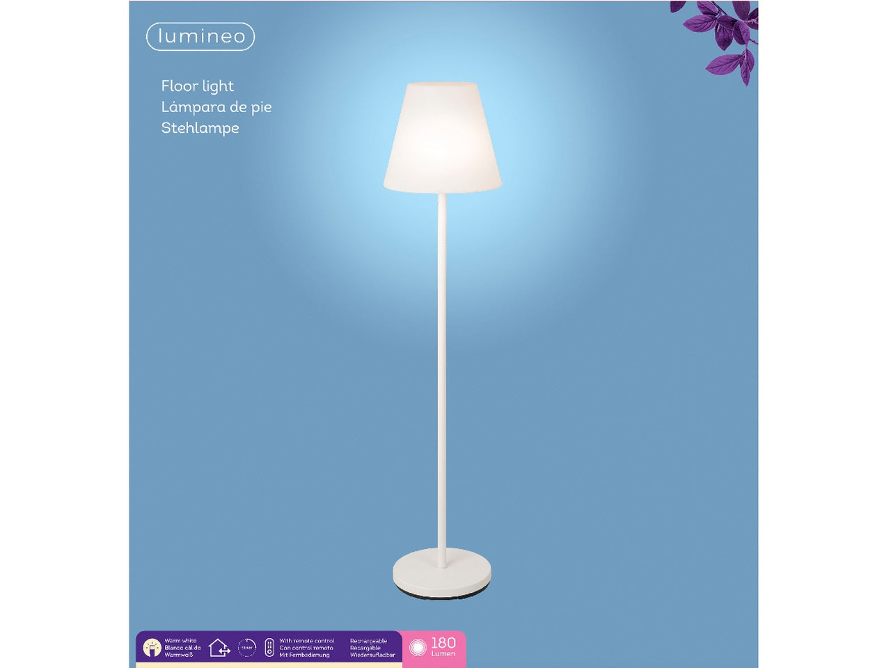 Lampada da terra bianca con tonalità di luce bianco caldo regolabile e caricatore USB, stile contemporaneo - H 150 cm - Kaemingk