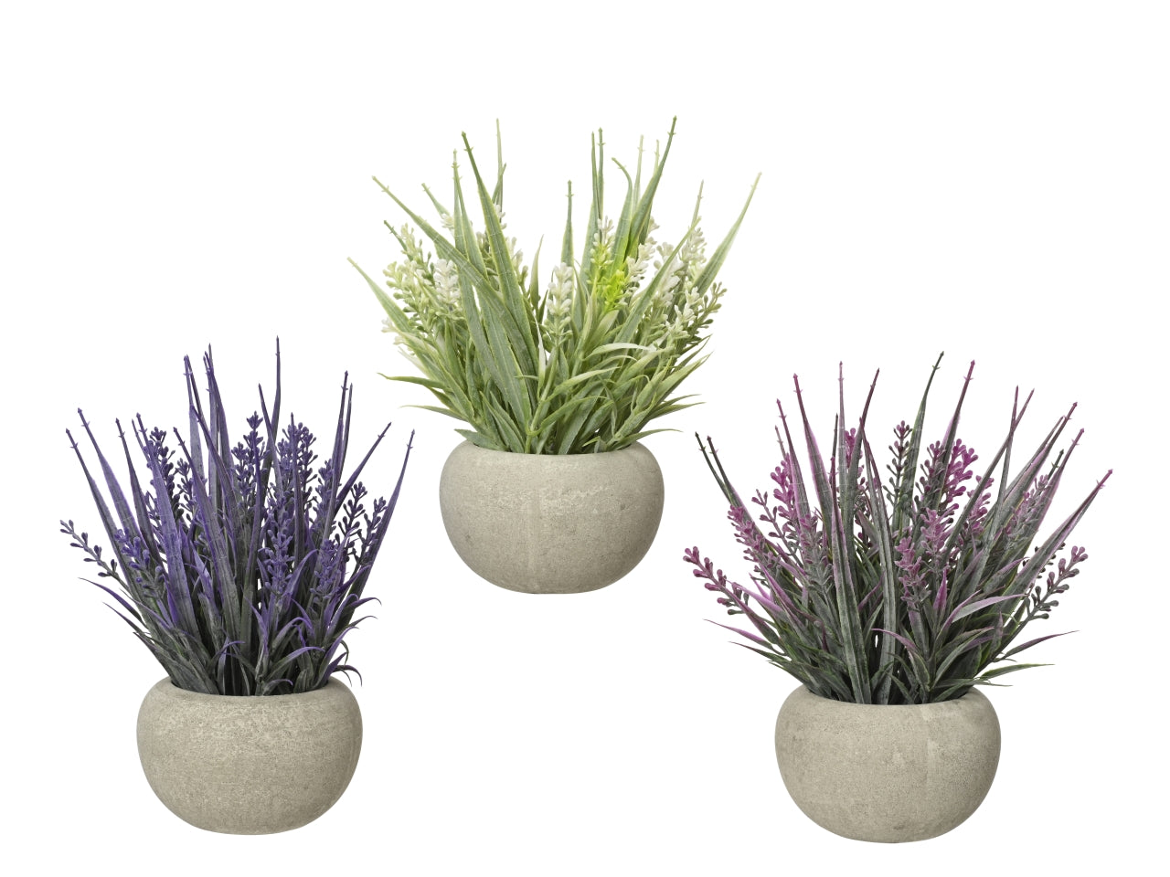Pianta finta piccola lavanda in vaso cemento moderno realistico, disponibile in grigio, verde, viola - 20x10cm - Kaemingk