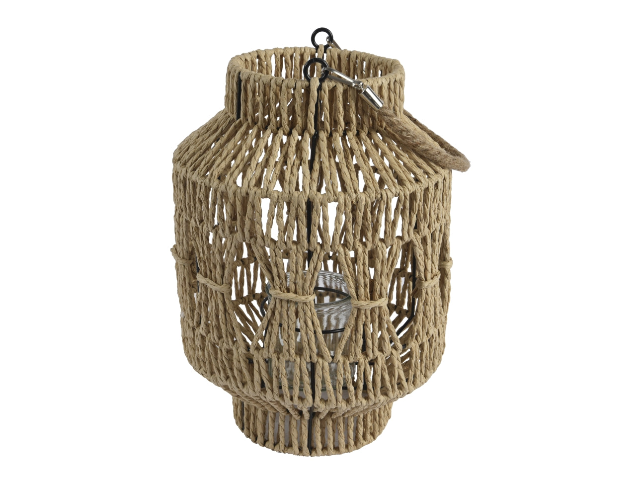 Lanterna arredo in fibre naturali boho sabbia 19x31cm con vaso in vetro - Kaemingk