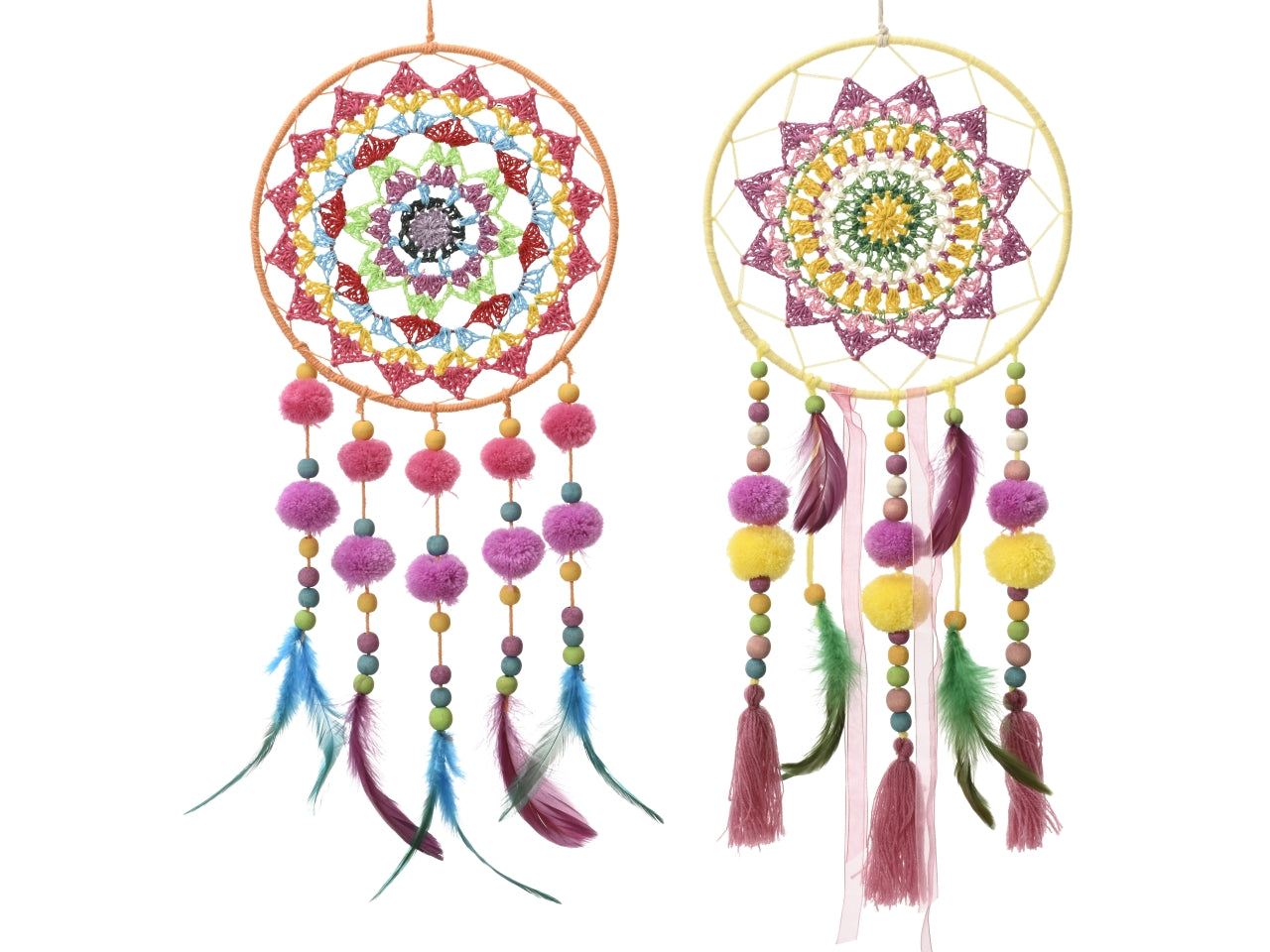 Acchiappa Sogni da appendere in Cotone, Legno e Piume, Disponibile in 2 Colori - Kaemingk 20x50cm