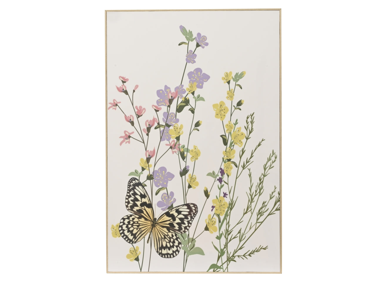 Quadro country da salotto avorio con stampa floreale, tela con cornice ultra sottile in legno, 60x40x2,5 cm - Kaemingk