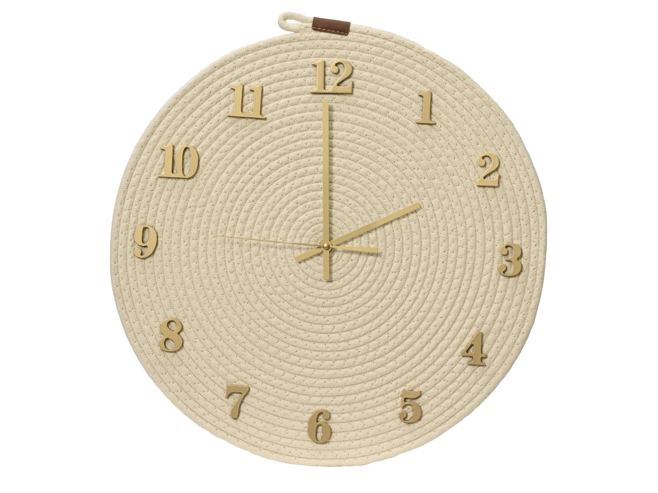 Orologio da parete in corda, boho in mdf avorio con numeri oro, , analogico a batteria - d.46cm - Kaemingk