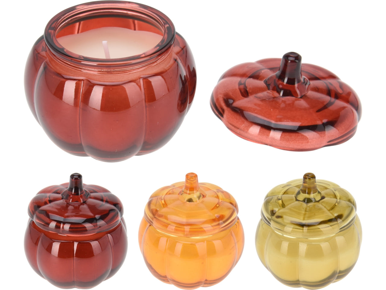 Zucca in vetro con candela 8cm in 3 assortimenti