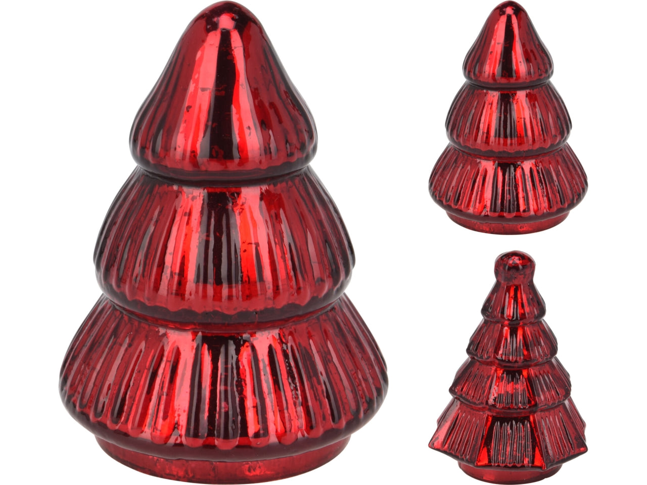 Alberello natalizio decorativo in vetro rosso 9x12cm in 2 assortimenti