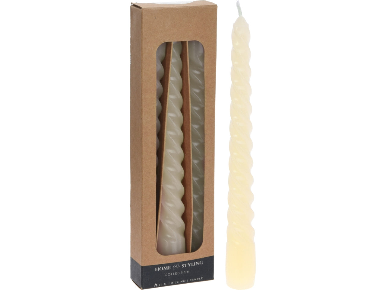 Candele a torciglione 2x19cm avorio il set contiene 3 candele
