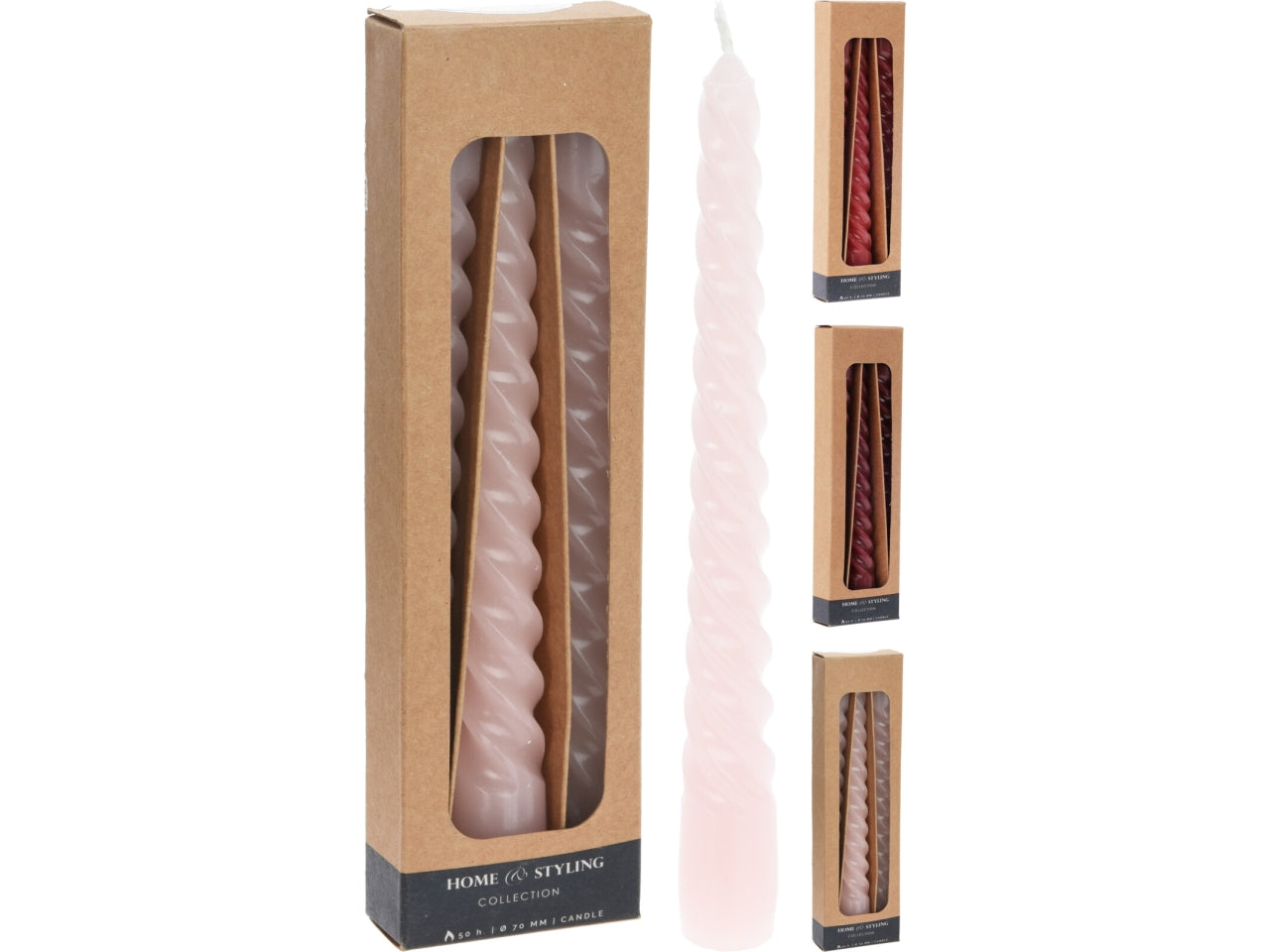 Candele a torciglione 2x19cm rosa in 3 assortimenti