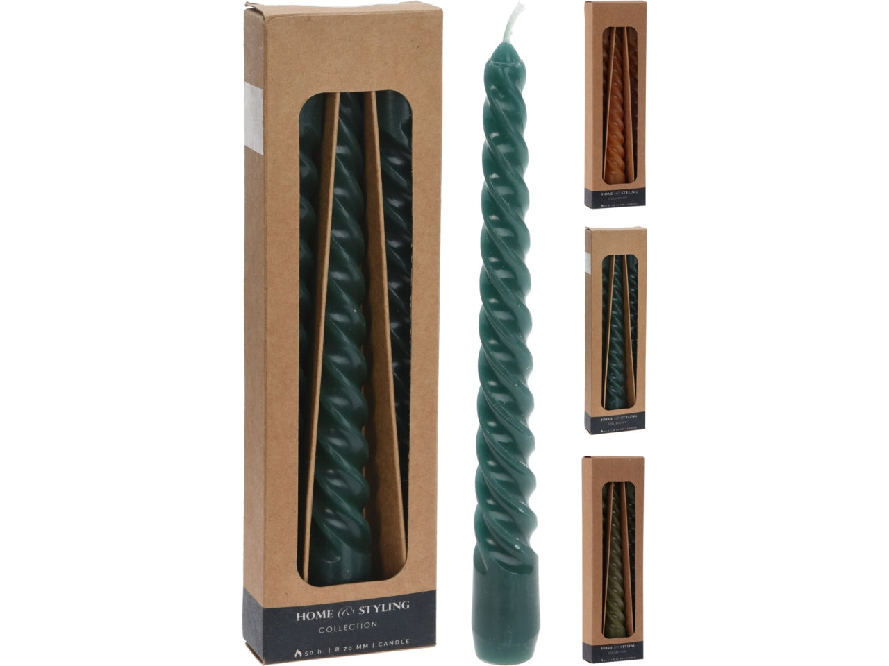 Candele a torciglione 2x19cm verde in 3 assortimenti