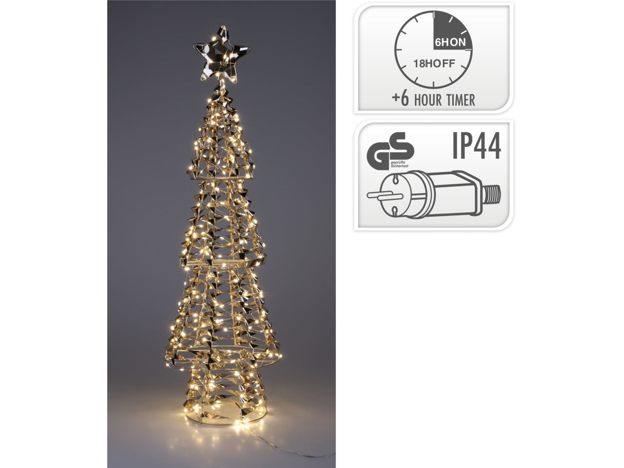 Alberello decorativo con 80 led bianco caldo 68cm oro